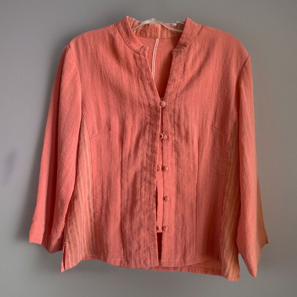 Fridaze‎ Pinkish Peach Linen Long Sleeve Button Up Shirt Blazer Jacket Med